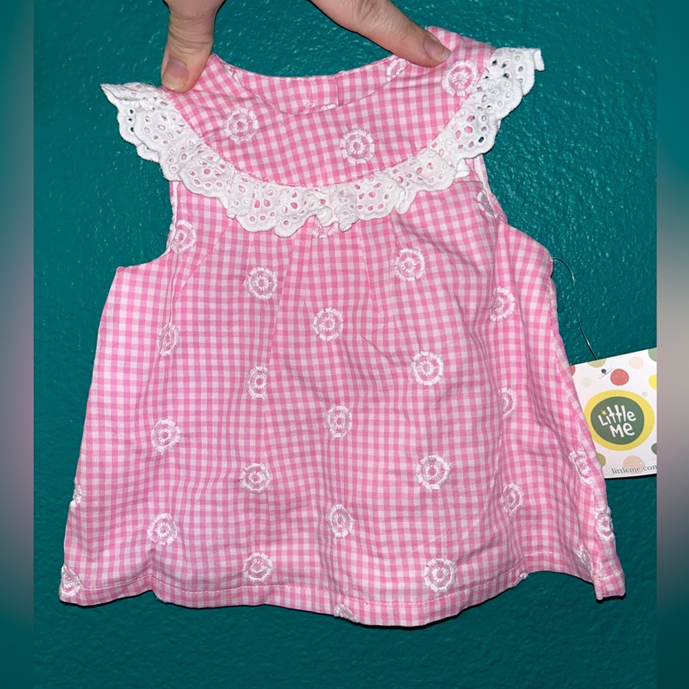 Little me, size 6 months button down embroidered dress NWT